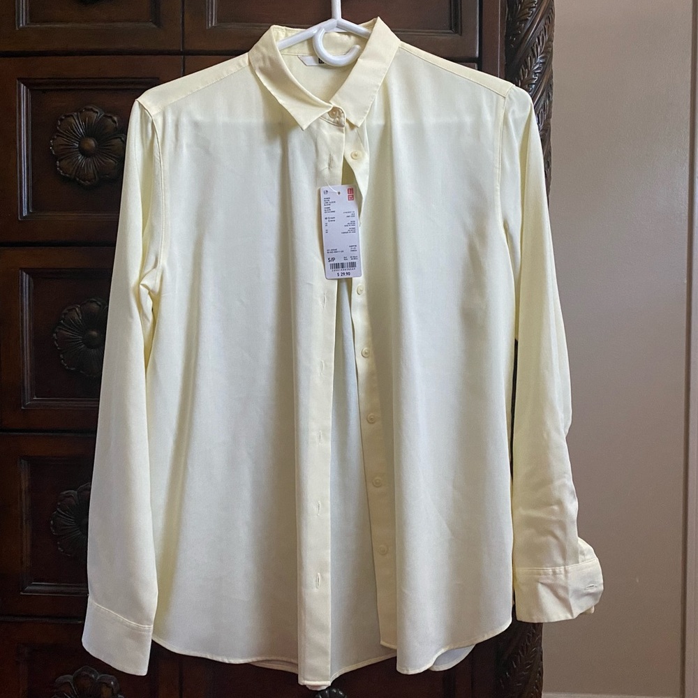 Uniqlo Rayon Long Sleeve Button Down Blouse